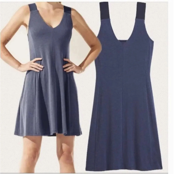 Athleta Santorini support dress Heather Navy built in bra top dress Size…